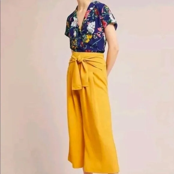 Anthropologie Maeve Navy Floral Tie Front Button Down Top Size 4 - Picture 2 of 9